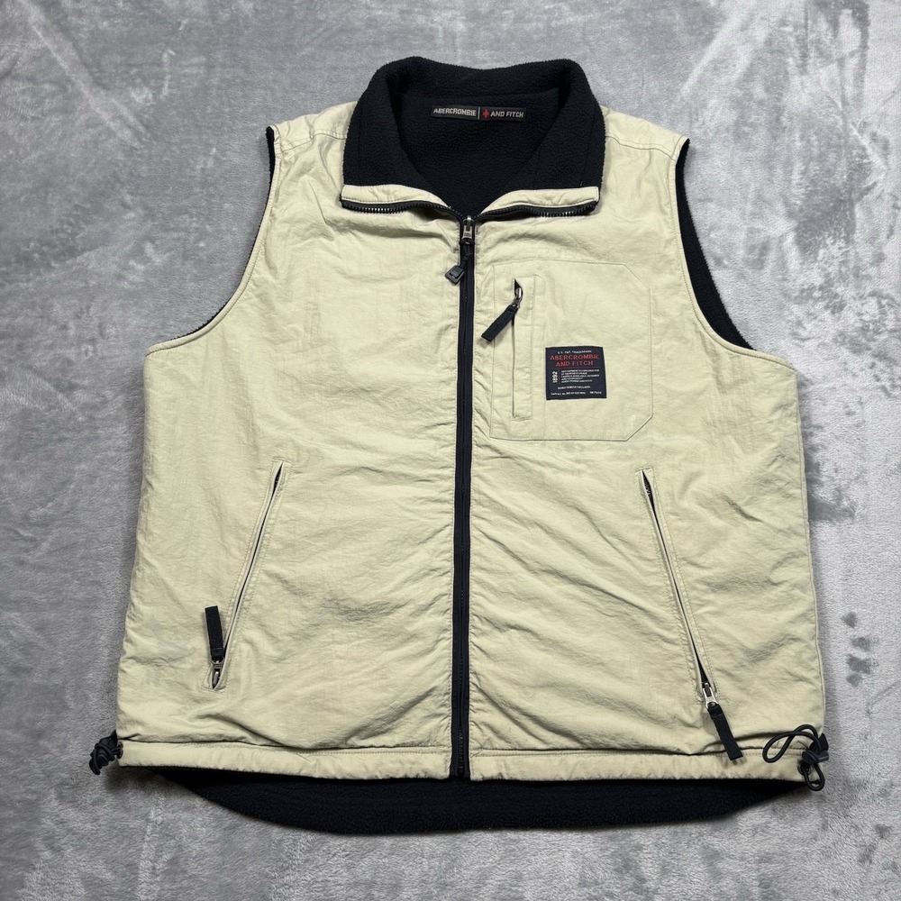 Abercrombie & Fitch 90's Reversible Fleece Lined Nylon Vest Beige/Navy Men's XL
